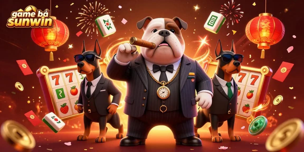 Experience game bài sunwin with thrilling 3D visuals of a mafia bulldog and casino elements.