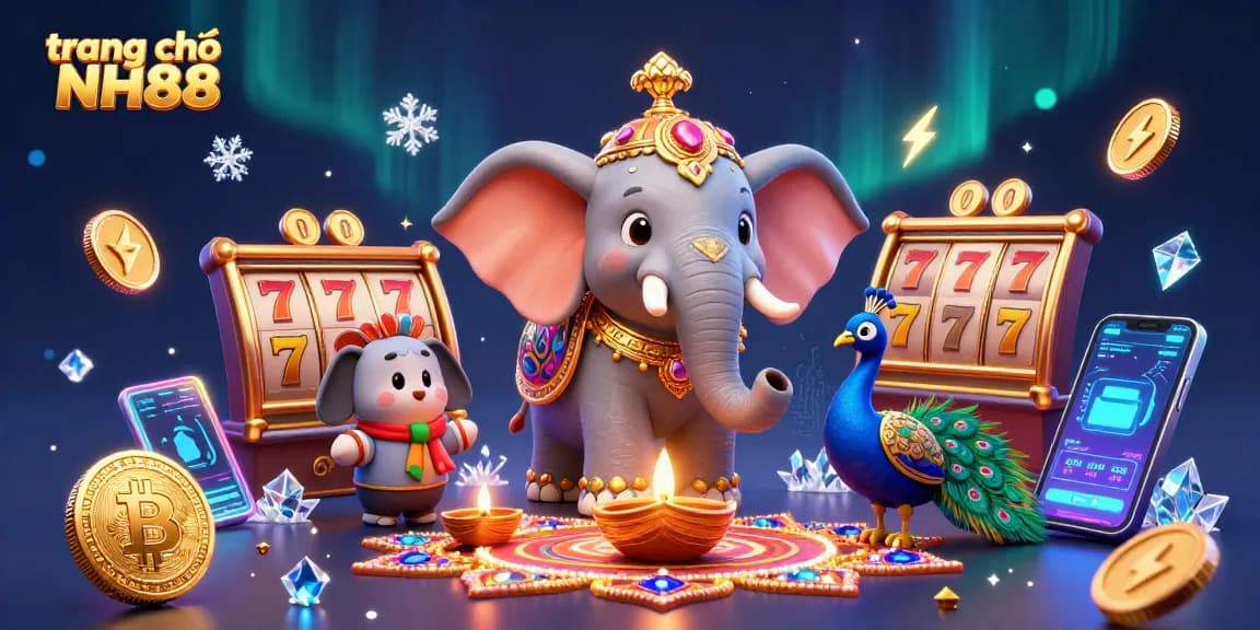 Engage with the thrills of trang chủ NH88's vibrant gaming experience featuring elephants, peacocks, and winning games.