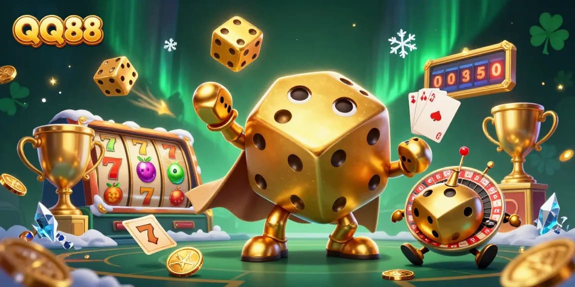 Experience thrilling gameplay with QQ88's captivating casino elements showcased in this colorful illustration.