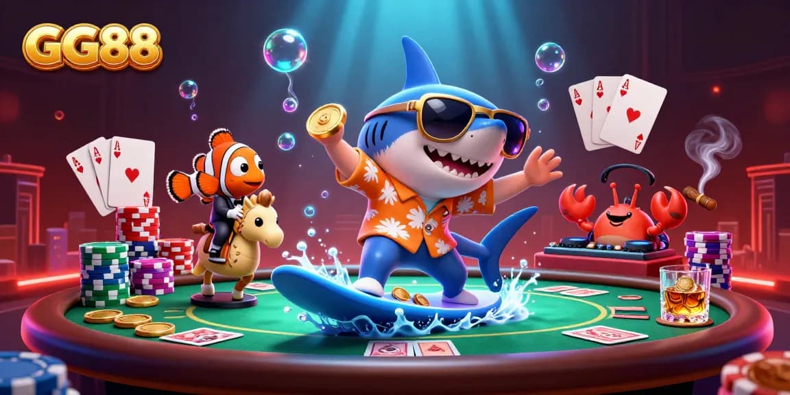 Experience the thrill of GG88 with this vibrant underwater casino scene featuring dynamic characters and elements.