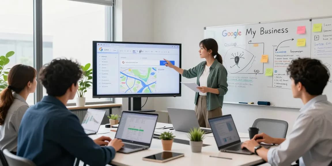 Equipo de la agencia Google My Business analizando estrategias de SEO local en un ambiente de oficina moderna.