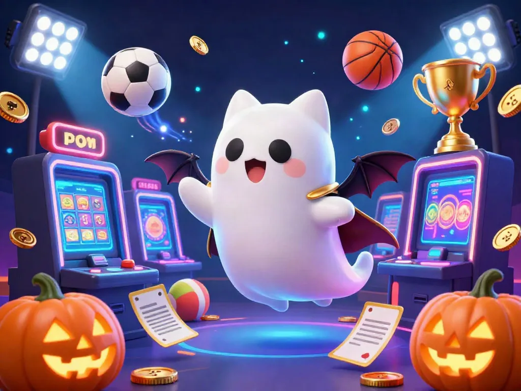 Experience the thrill of 11win with a whimsical casino scene featuring a floating ghost cat, sports elements, and glowing characters.