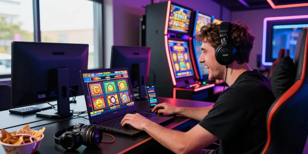 Engaging gaming atmosphere with rokok88 slot login excitement on vibrant slot machine.