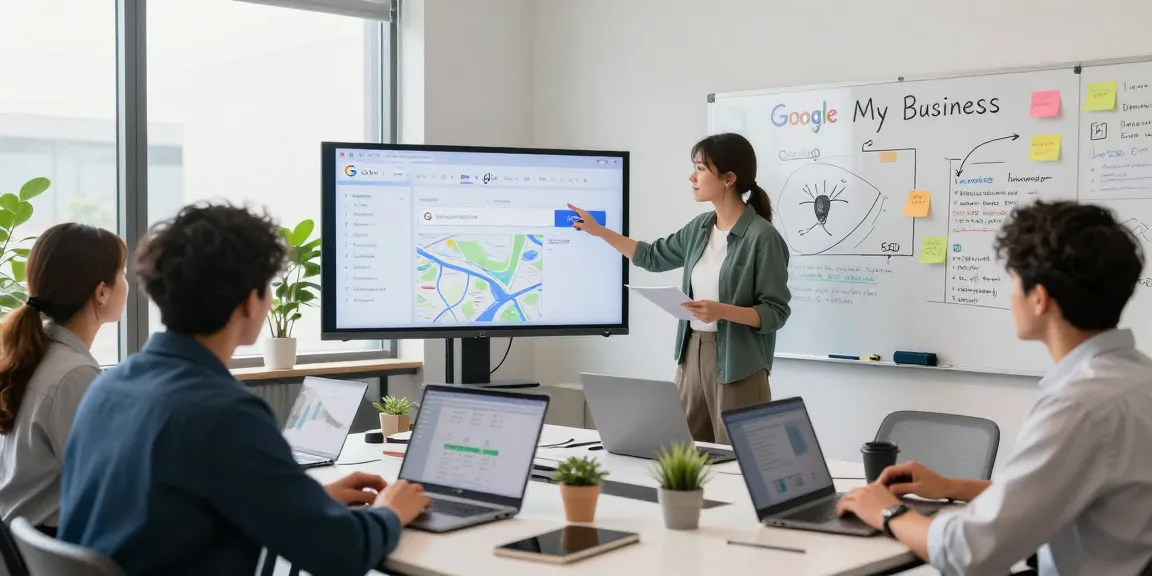 Equipo de la agencia Google My Business analizando estrategias de SEO local en un ambiente de oficina moderna.