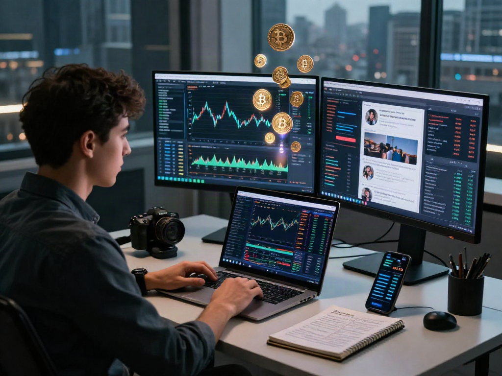 El mejor exchange cripto con un trader analizando datos y gráficos en un entorno moderno.