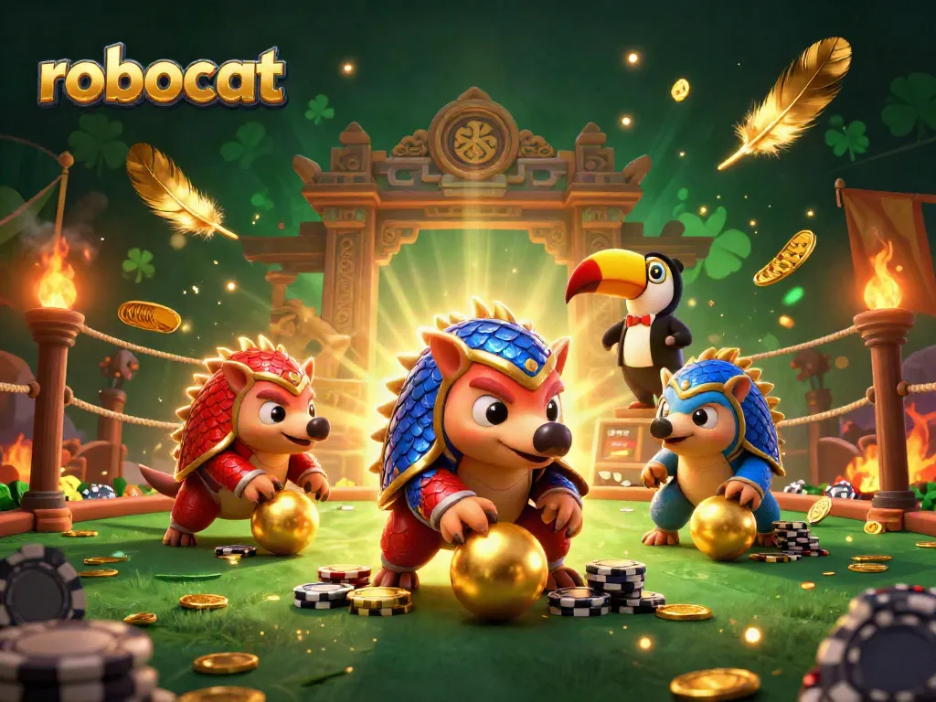 Watch robocat pangolins scoring big in a vibrant online casino atmosphere full of gaming excitement.