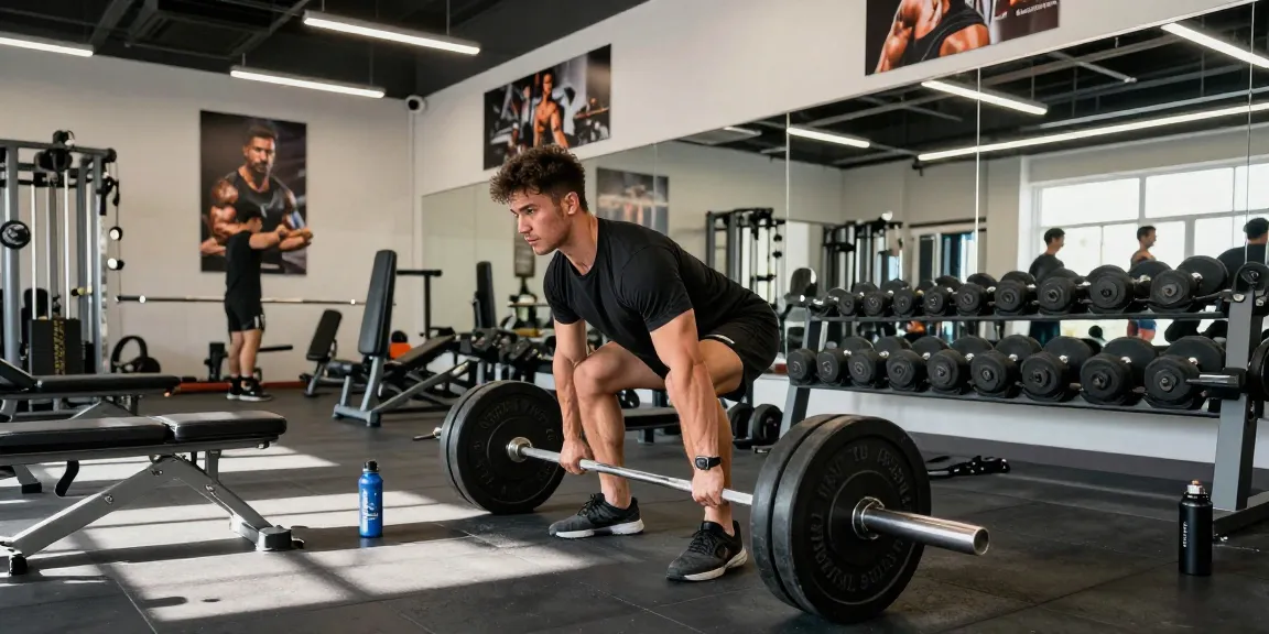 Cliente de Esteroidesshop levantando pesas en un gimnasio vibrante, personificando fuerza y dedicación.