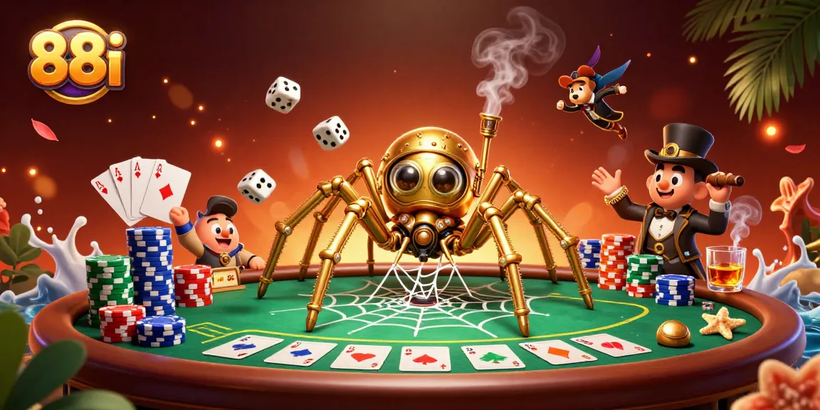 Engage with the thrilling world of 88i through a vibrant poker scene filled with steampunk elements.