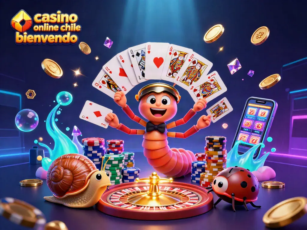 Casino online Chile bono bienvenida, ilustración de personajes disfrutando de juegos de azar.