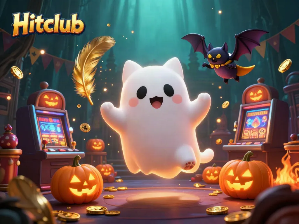 Hitclub players experiencing ghostly adventures in a haunted casino filled with vibrant slot elements.
