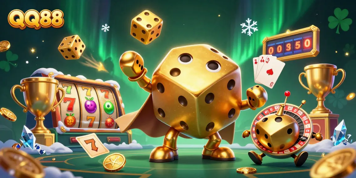 Experience thrilling gameplay with QQ88's captivating casino elements showcased in this colorful illustration.